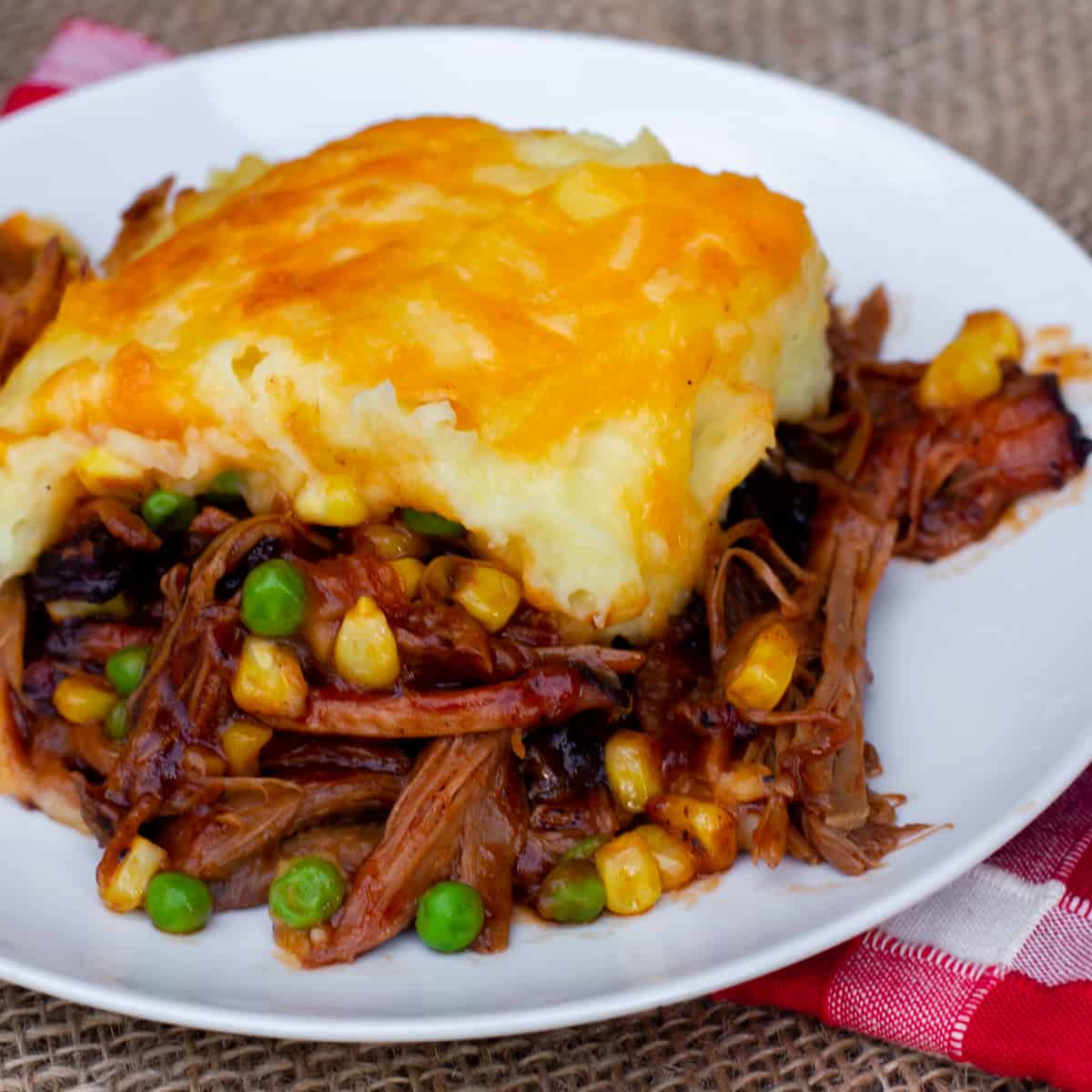 A close up picture of shepherd's pie.