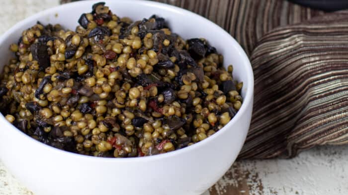 A bowl of wheat berry side dish.