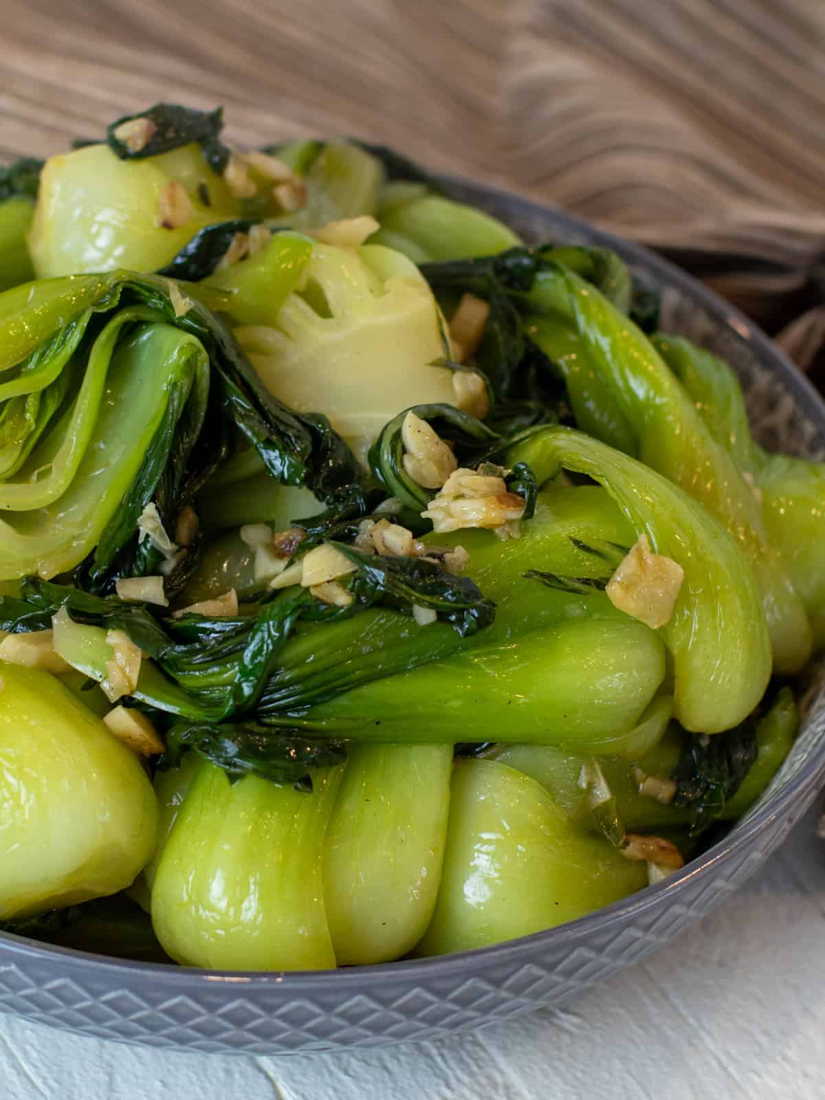 Close up picture of sautéed bok choy.