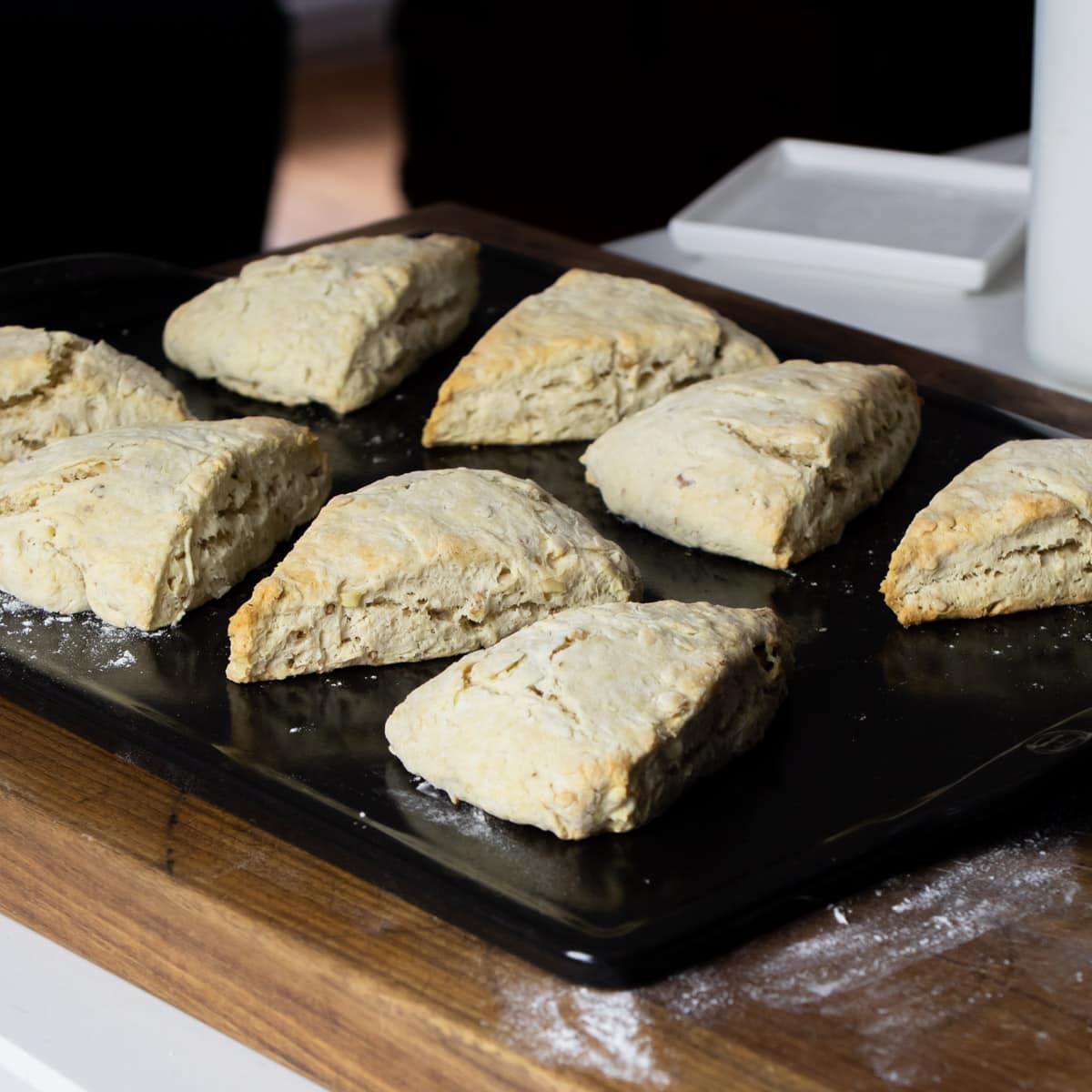 Fresh baked scones still on the pizza stone.