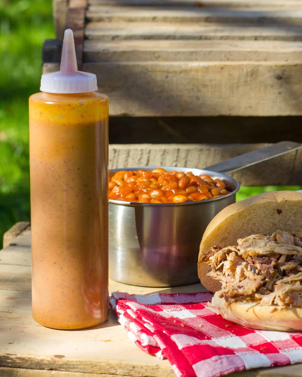 BBQ sauce in a plastic squeeze bottle.