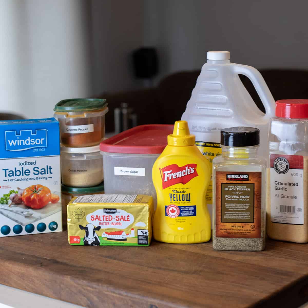 Ingredients gathered and placed on a wooden cutting board.