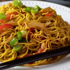 Close up picture of Chinese noodles.