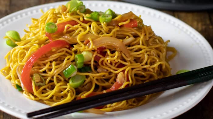 Close up picture of Chinese noodles.