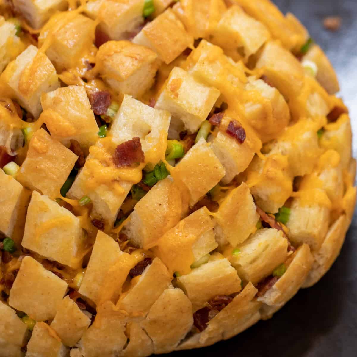 Overhead picture of baked pull apart bread.