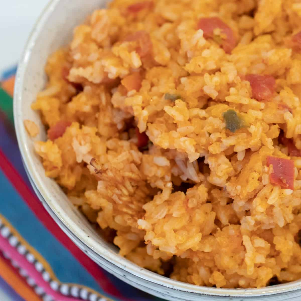 Overhead picture of cooked rice.