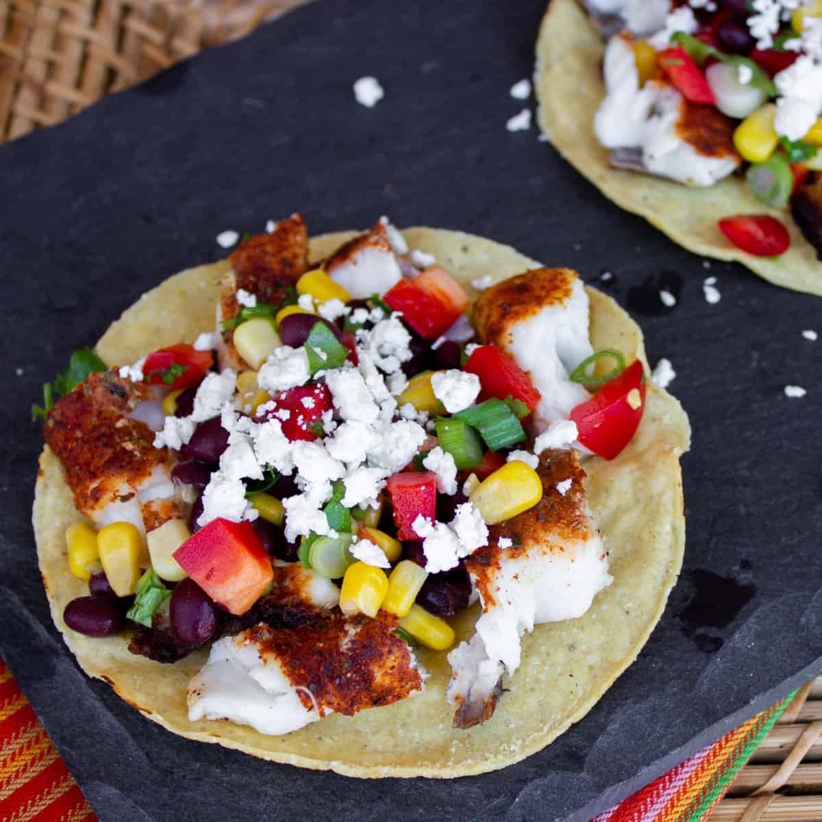 Overhead picture of assembled tostada.