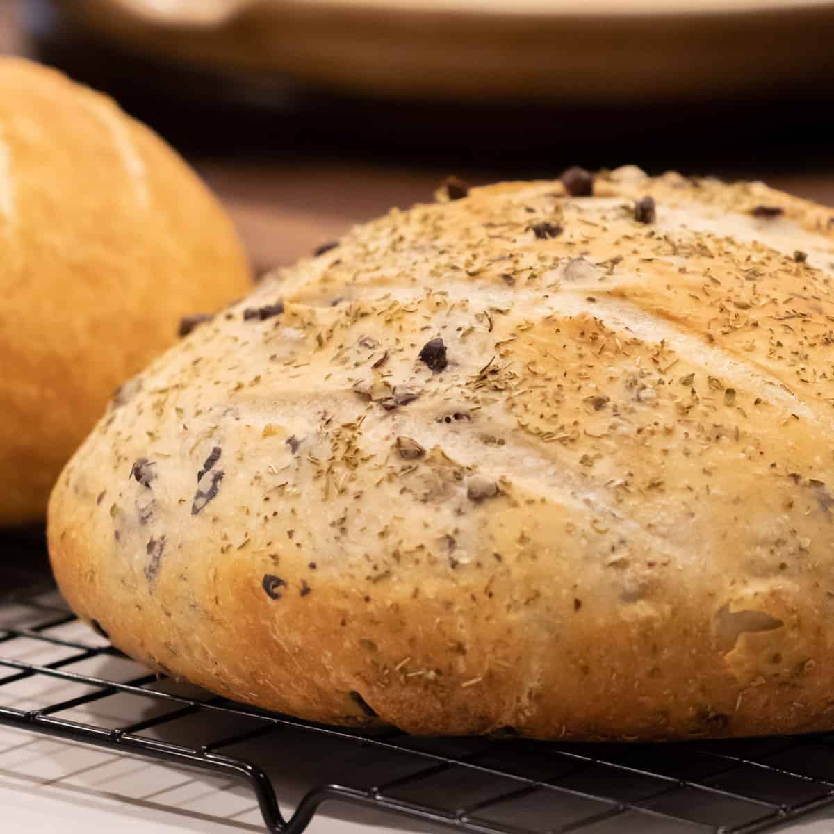 Close up picture of rustic bread with oregano sprinkled on top.