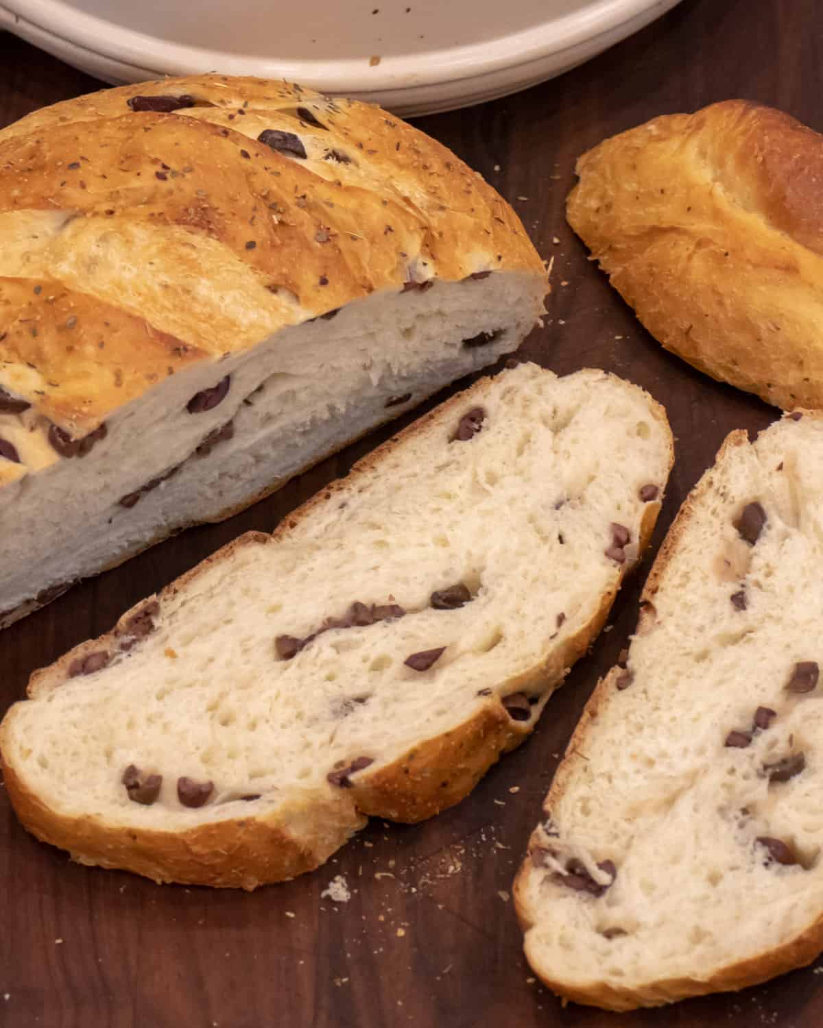 Overhead picture of sliced rustic bread.