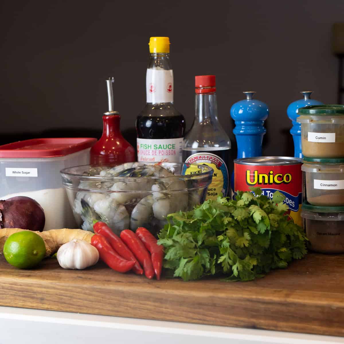 Ingredients gathered on a cutting board.