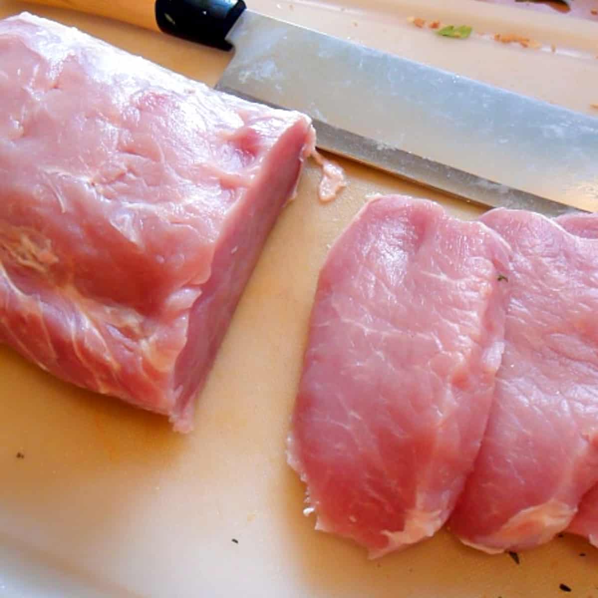 Pork loin roast sliced into cutlets.