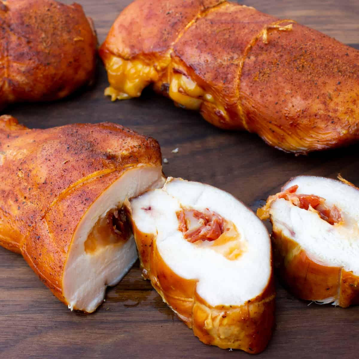 Smoked chicken breast with stuffing.