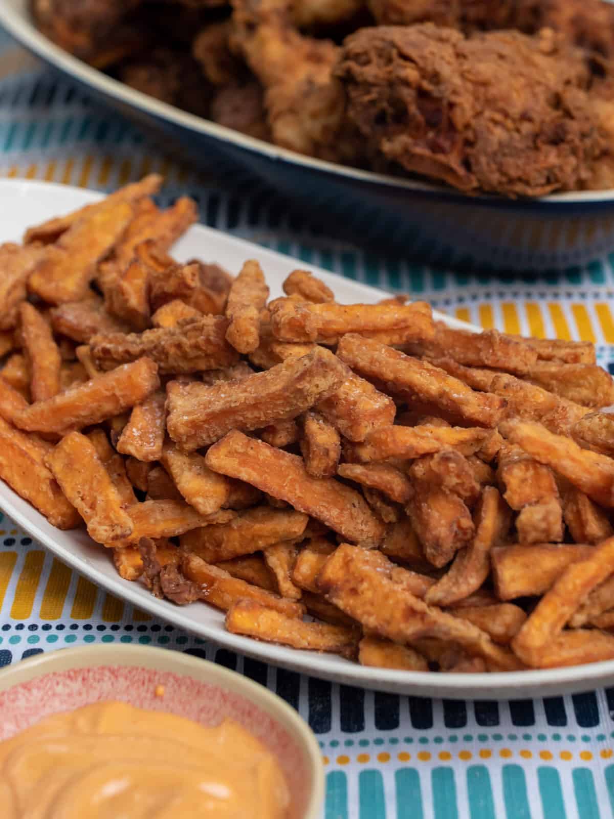 A platter of sweet potato fries.