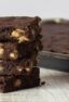 A stack of chocolate cookies.