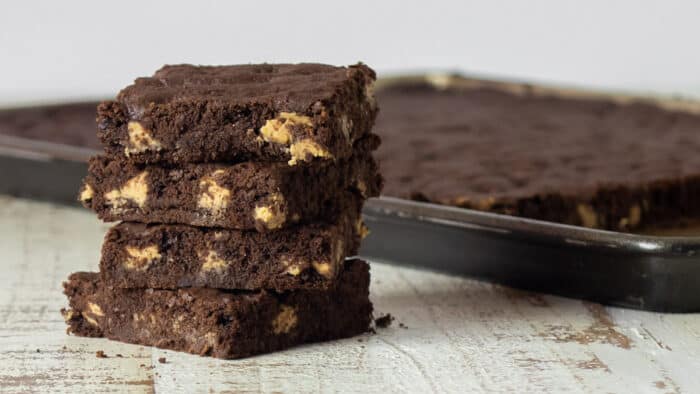 A stack of chocolate cookies.