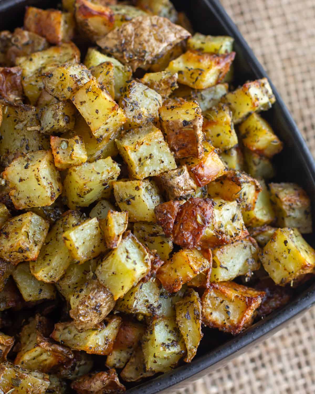 Roasted potatoes in a bowl.