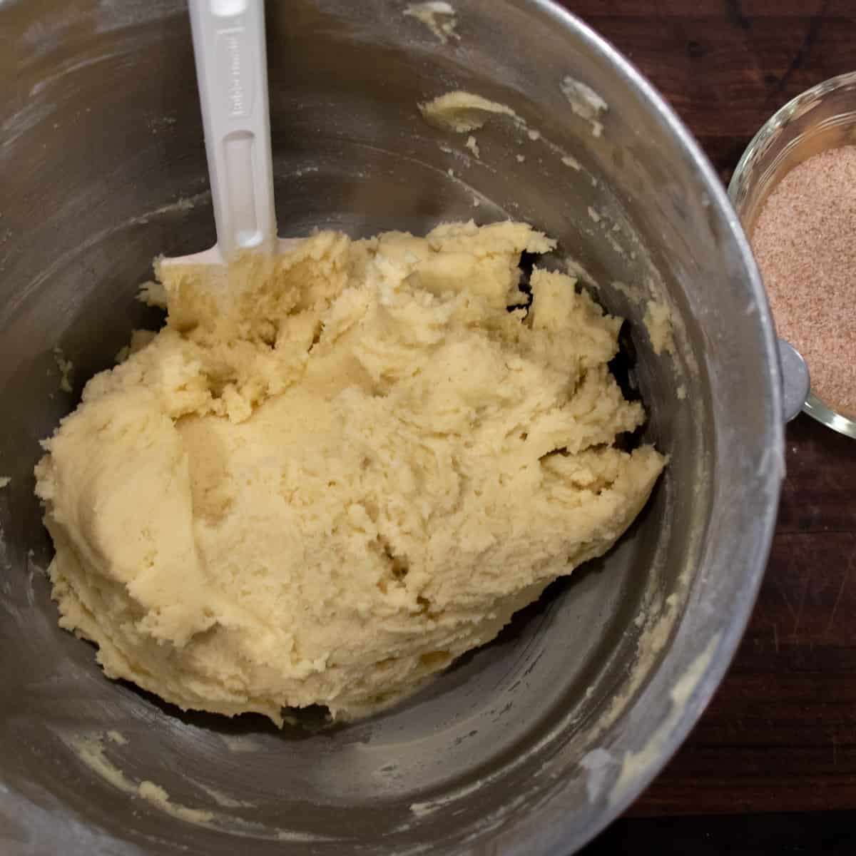 A mixing bowl of cookie dough.