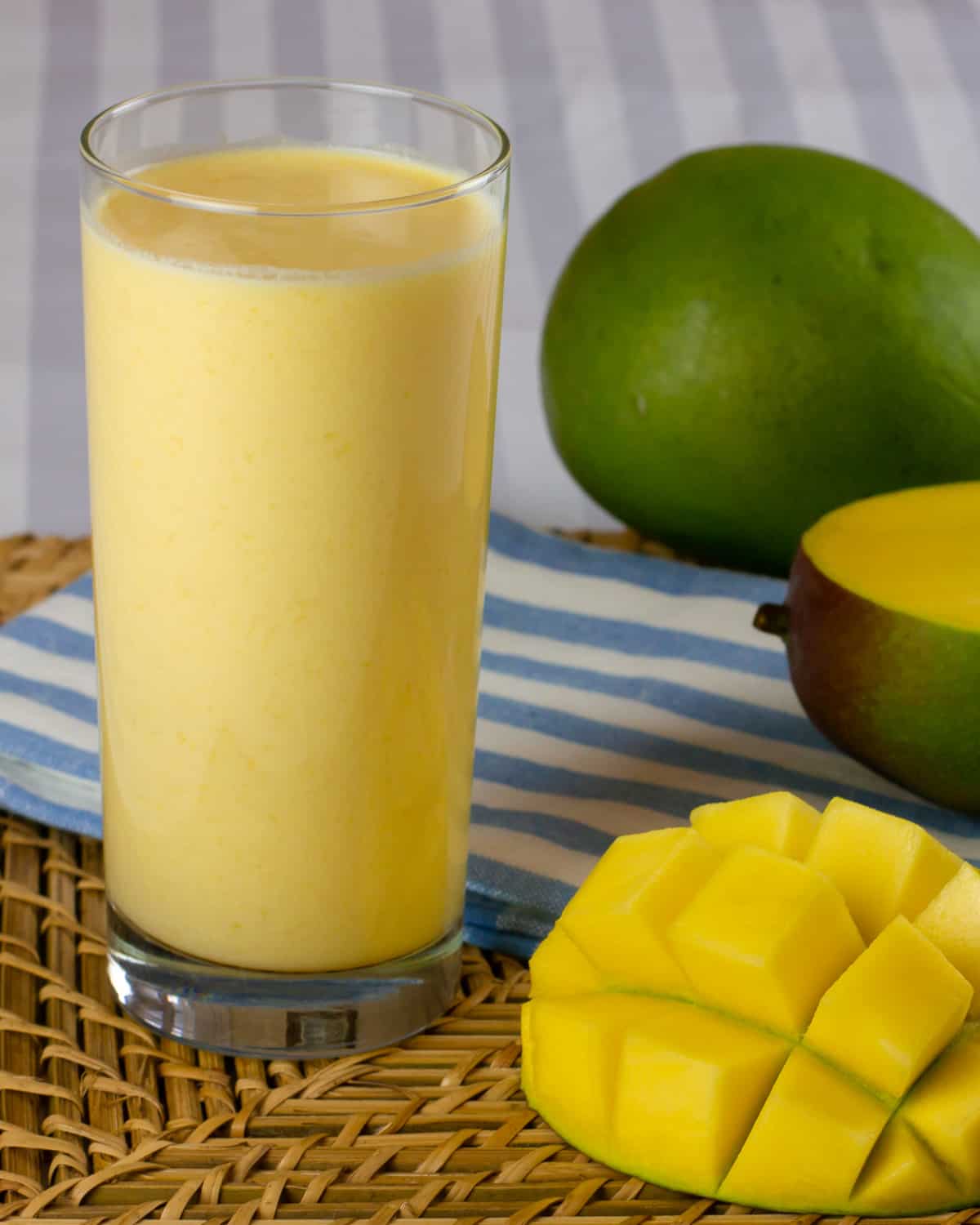 A close up picture of a fruit smoothie.