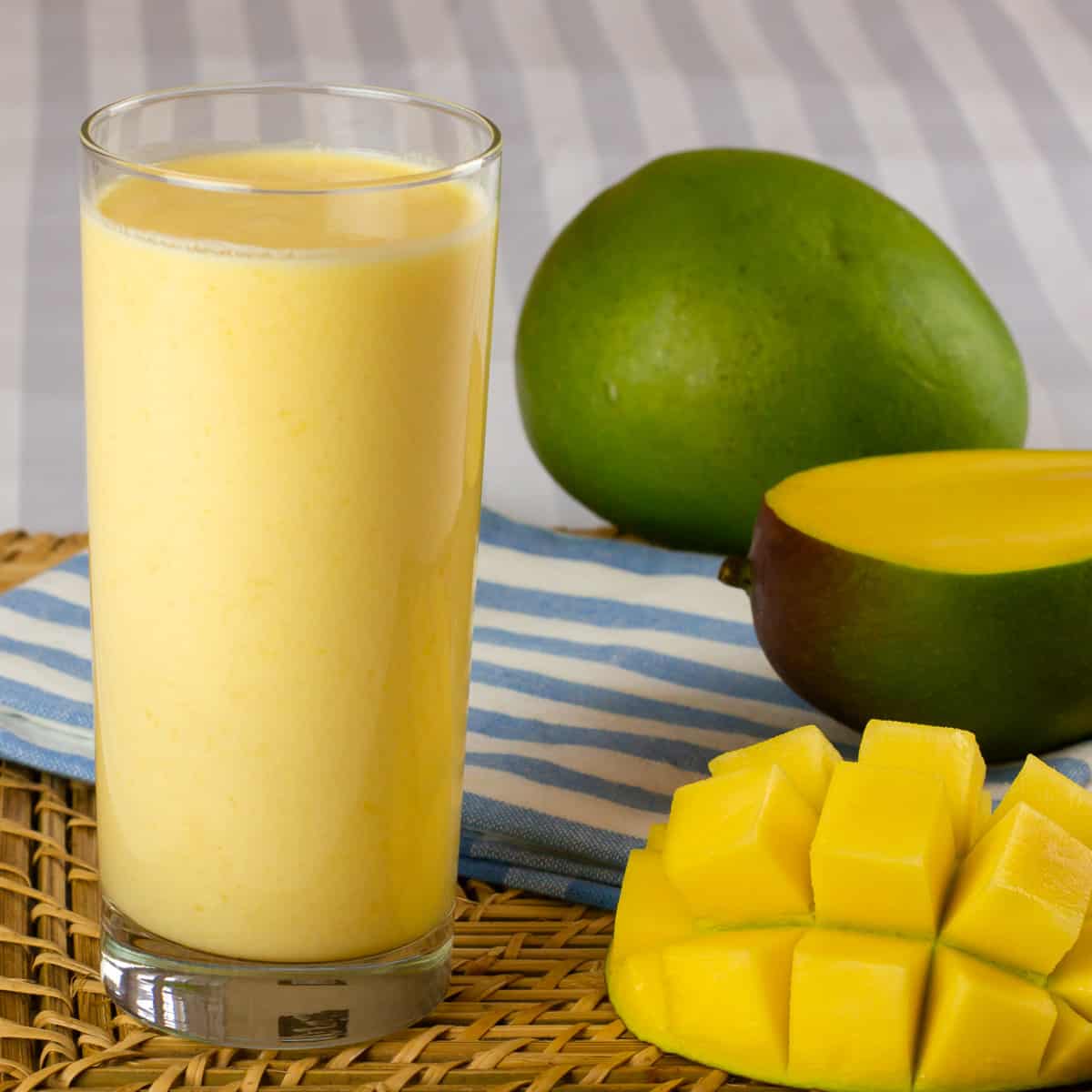 A glass of a smoothie.