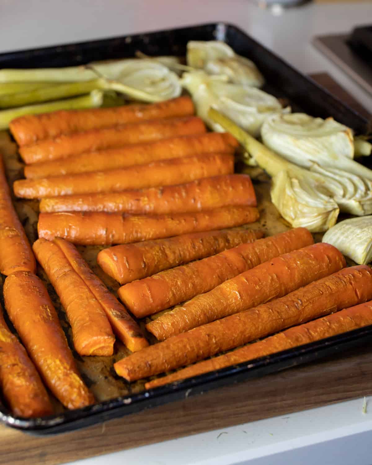 Roasted vegetables out of the oven.