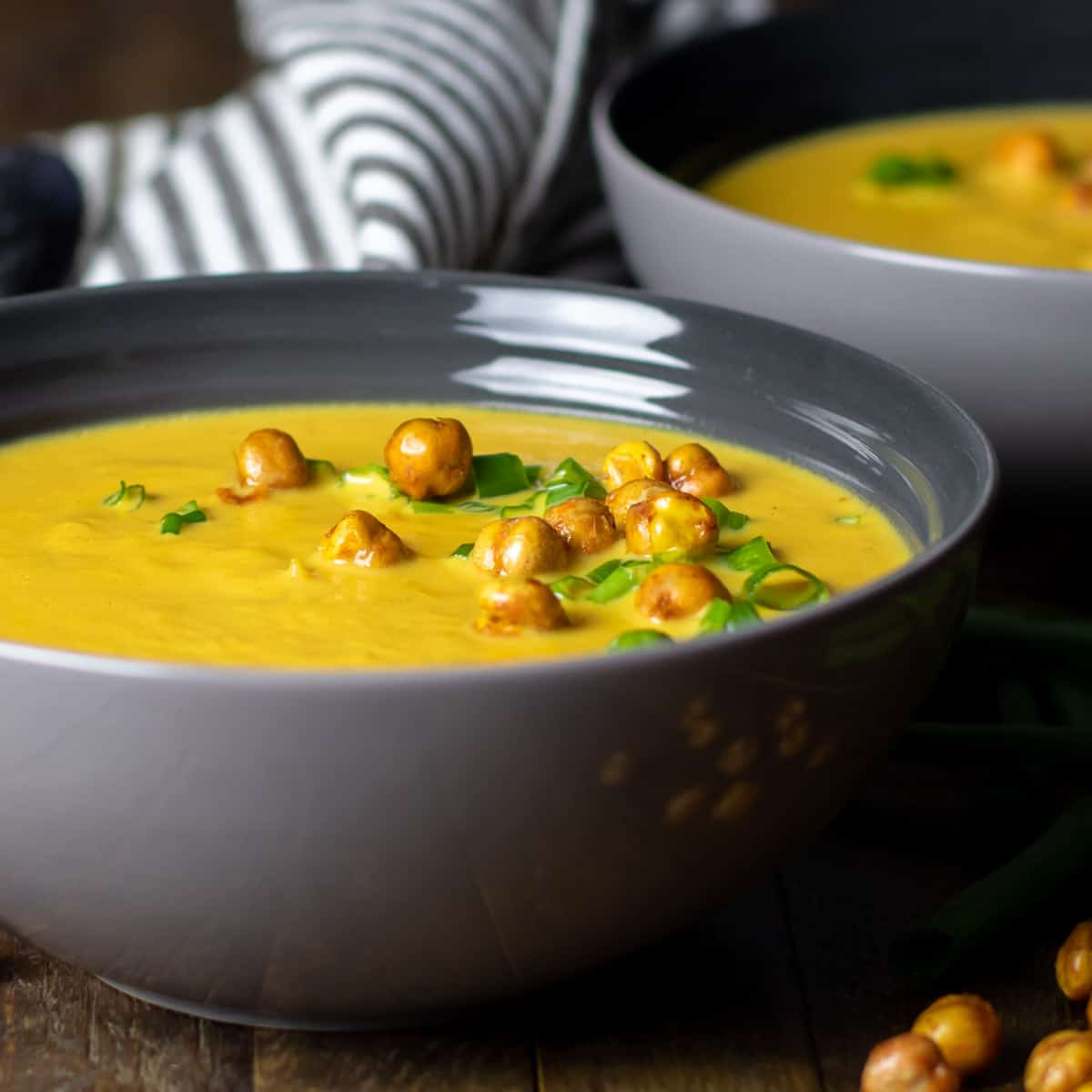 Close up picture of a bowl of soup.