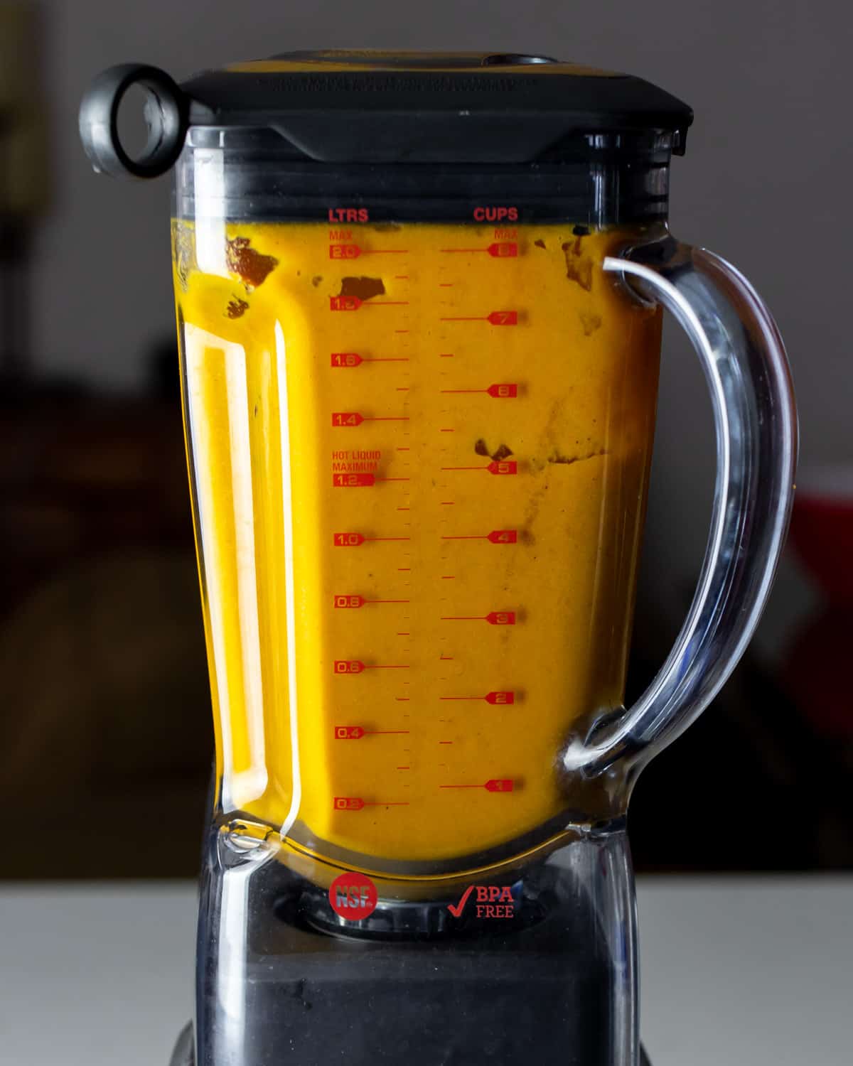 Pureed vegetables in a blender