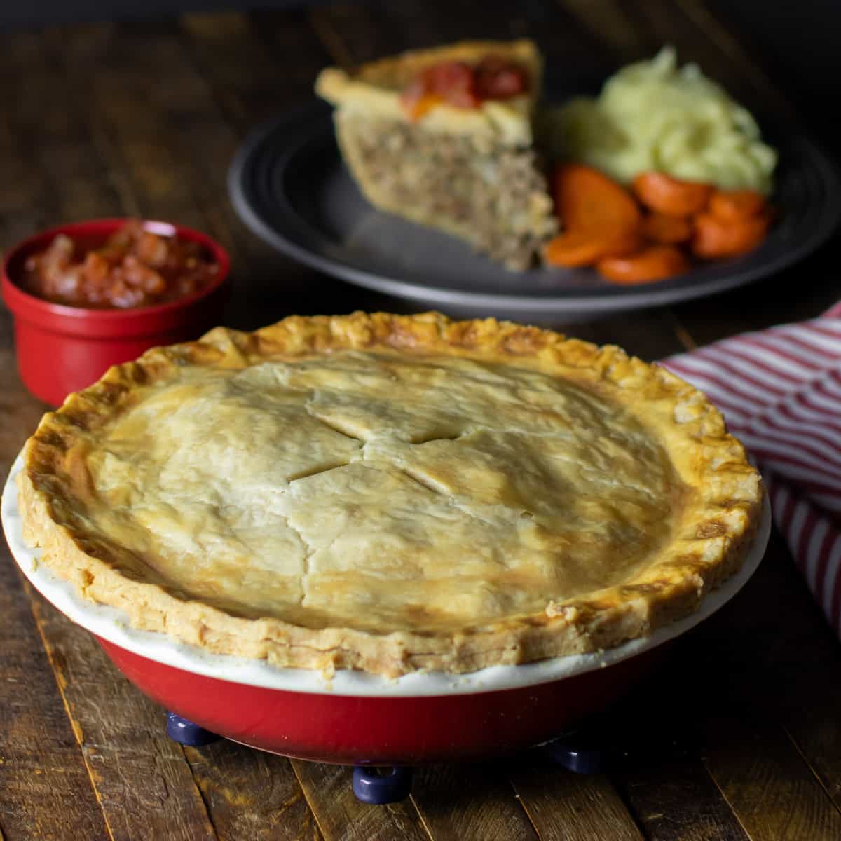 Whole fresh baked savoury pie