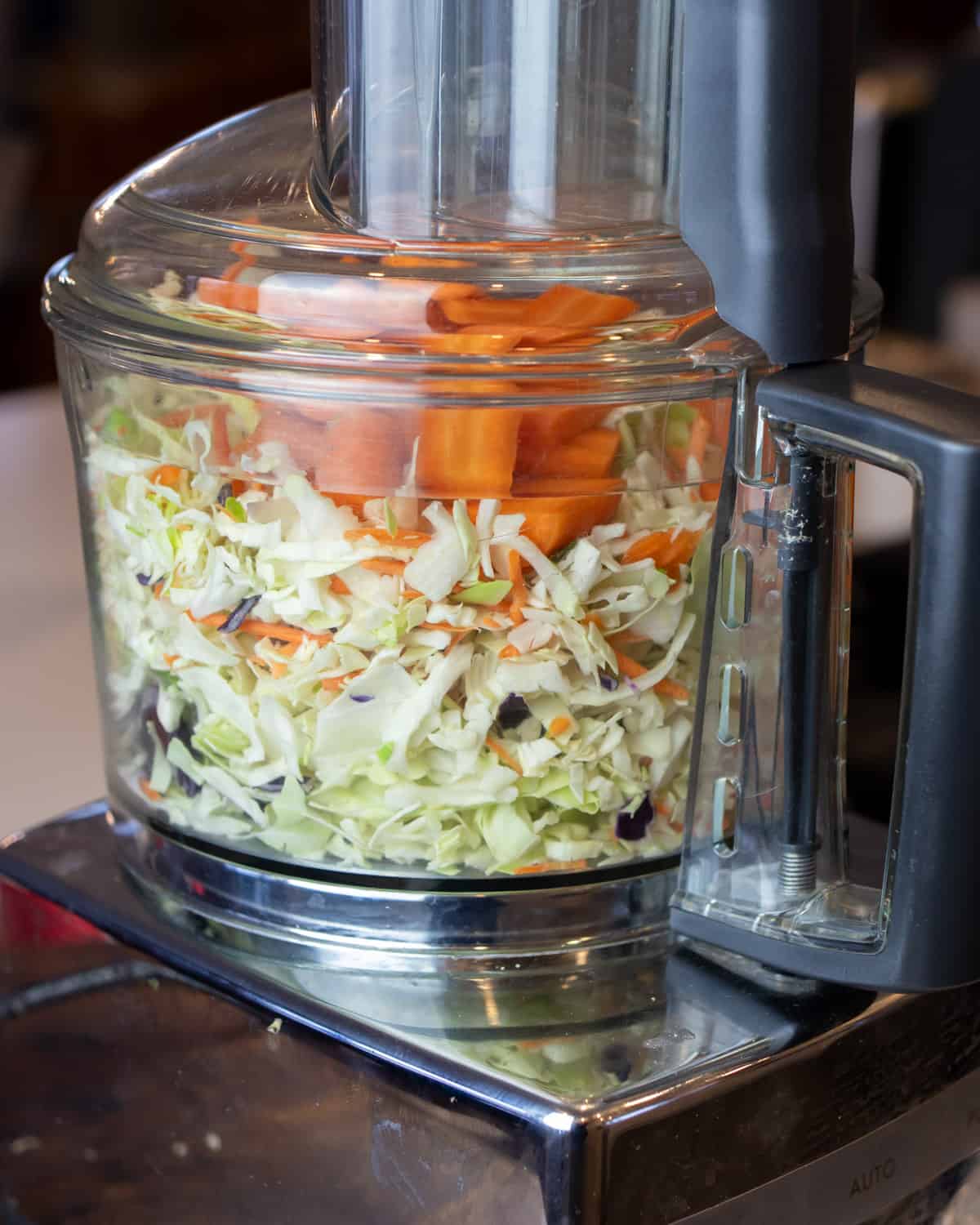 Vegetables in a food processor