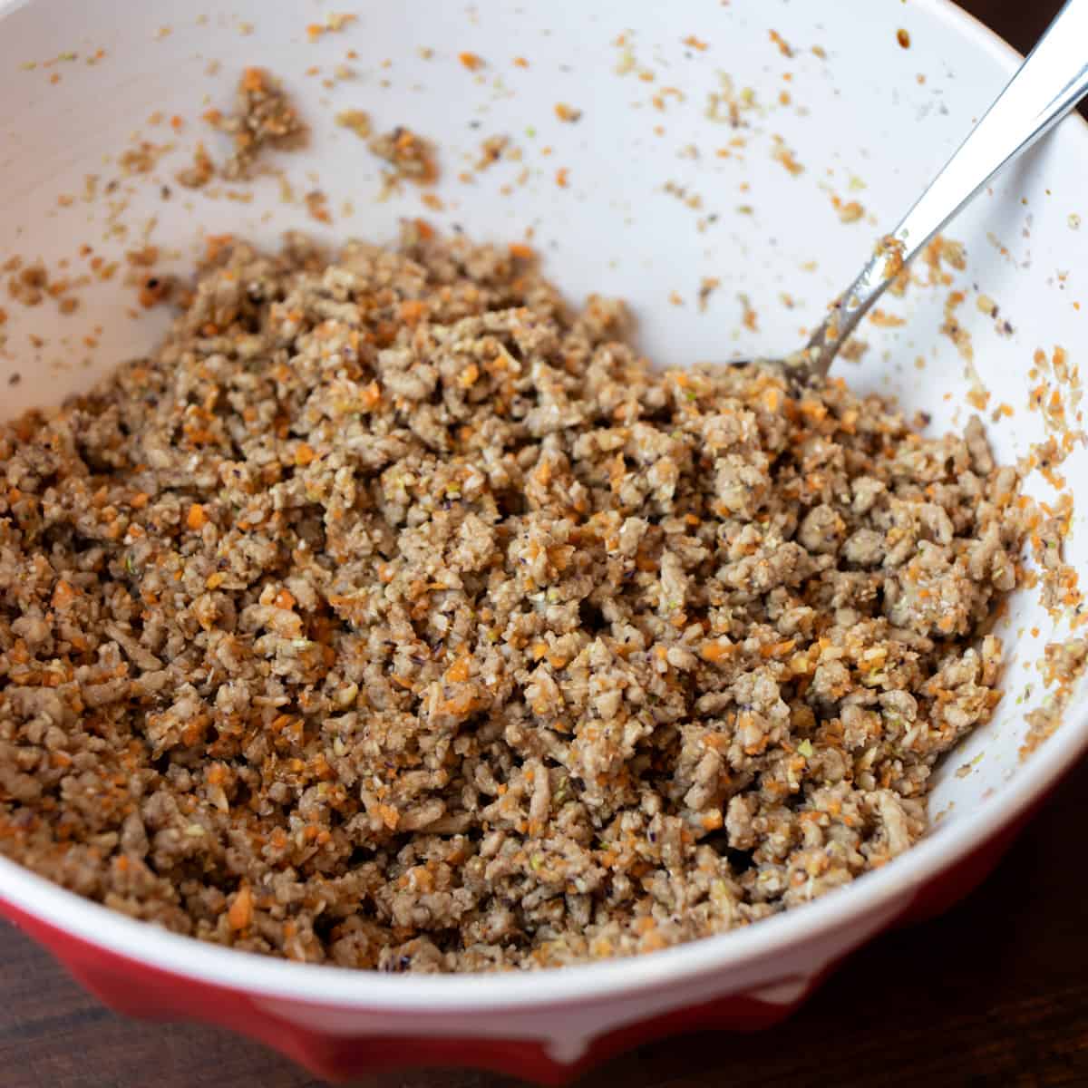 Spring roll filling in a bowl.