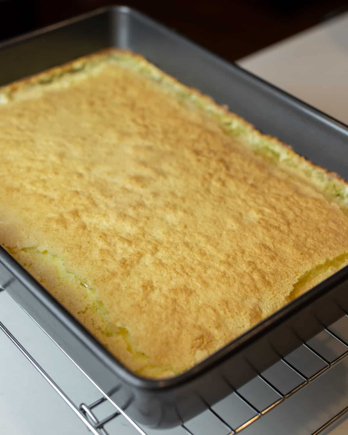 Lemon dessert fresh out of the oven.