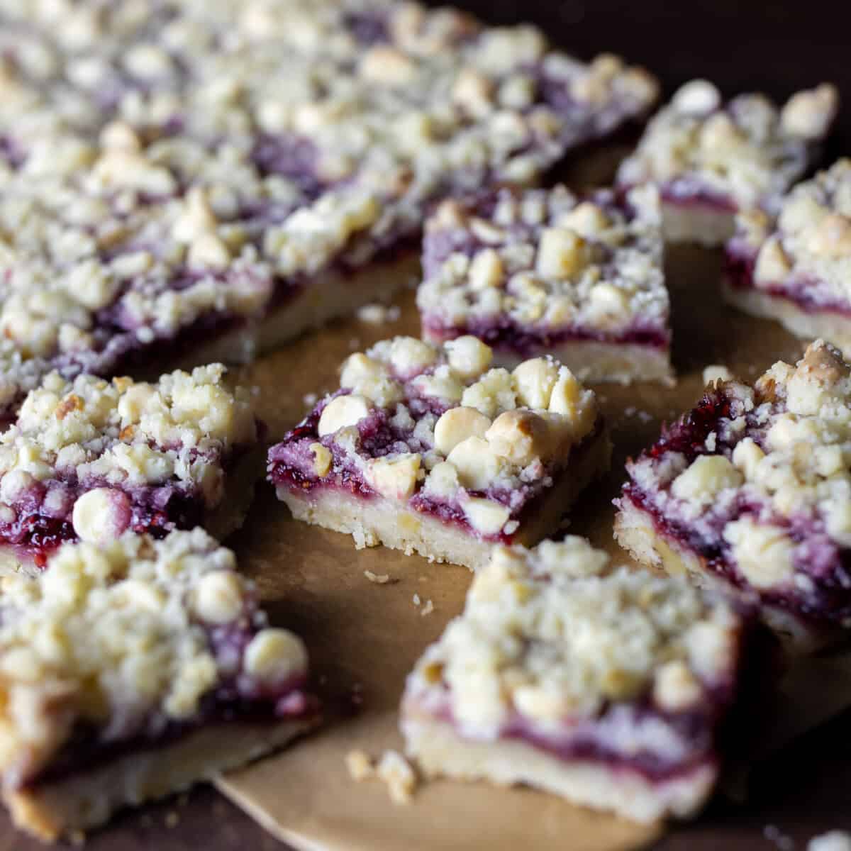 Freshly cut squares on a cutting board.